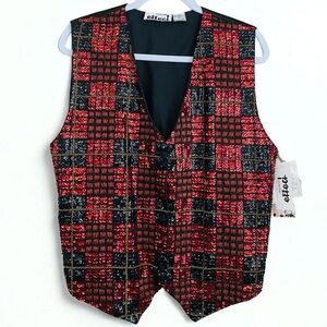 Creazioni Effect NWT Vtg Sequin Beaded Checkered Plaid Button Down Vest‎ Large